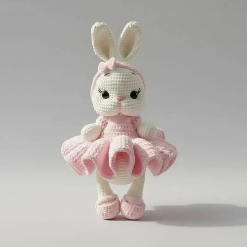 Handmade Crochet Ballerina Bunny Toy in Pink Dress
