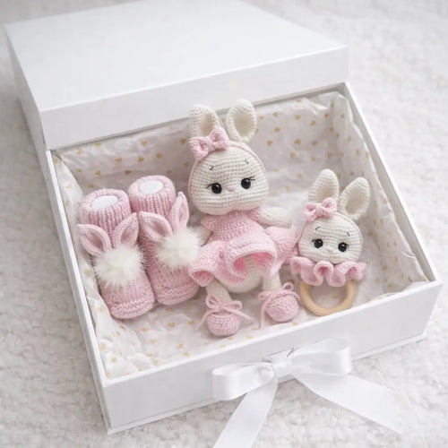 Handmade Crochet Ballerina Bunny Toy in Pink Dress