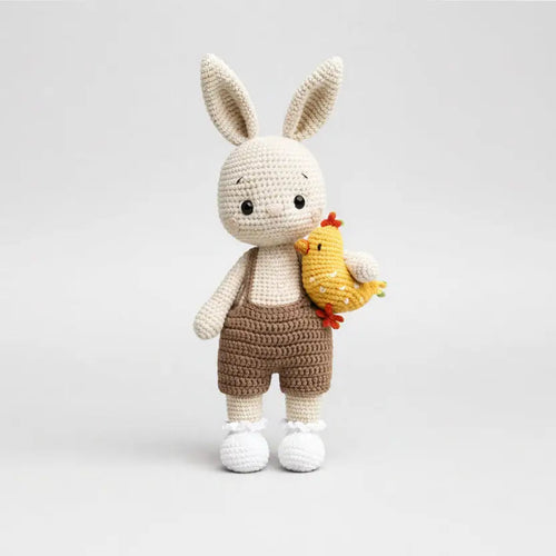 Handmade Crochet Bunny Boy Toy with Chick
