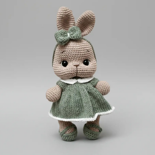 Handmade Crochet Bunny in Green Dress