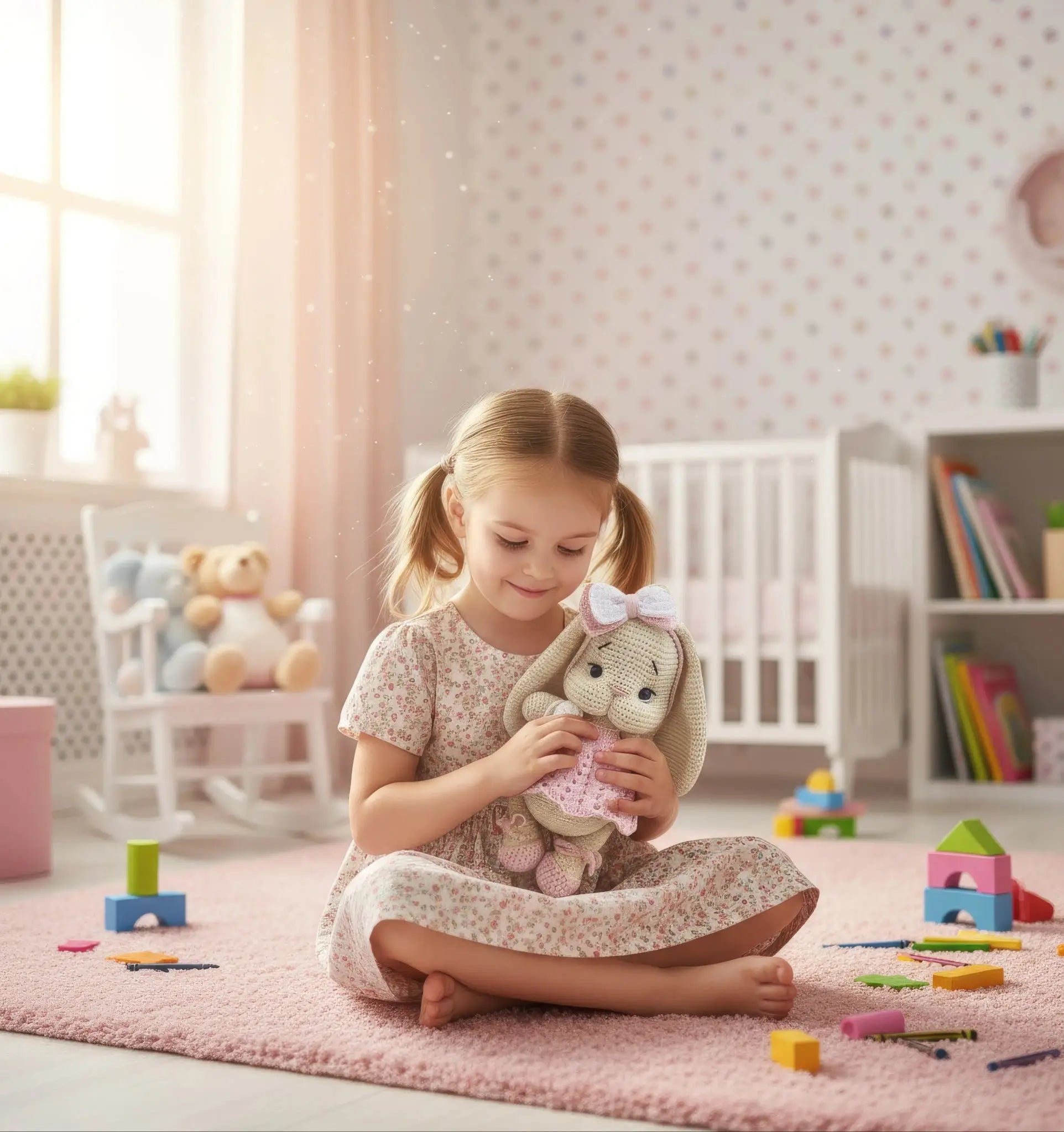 Handmade Crochet Bunny in Pink Dress