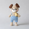Handmade Crochet Dog Toy in Blue Jumpsuit with Bone