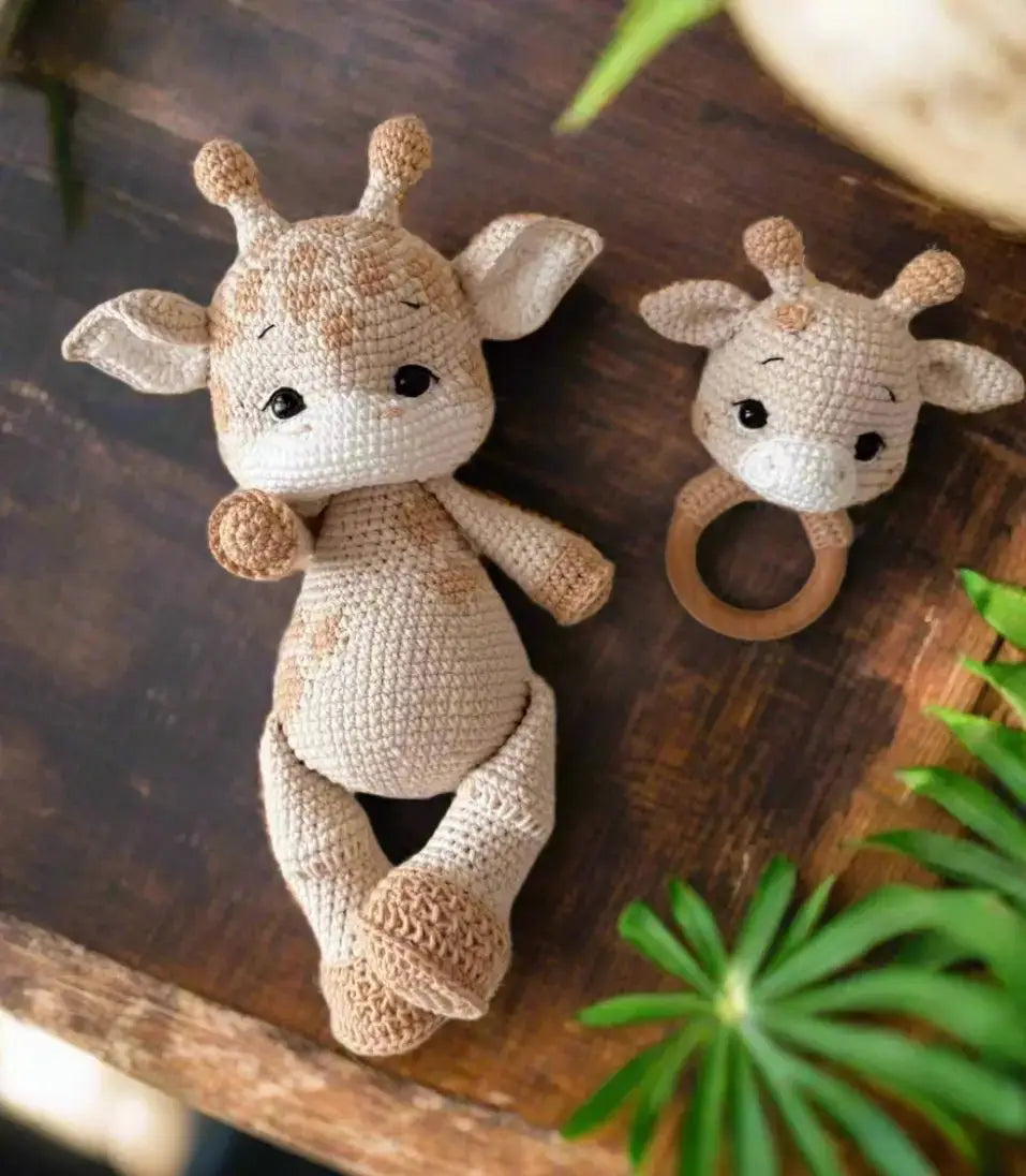 Handmade Crochet Newborn Giraffe & Rattle Gift Set (2pc) – Baby Shower Gift