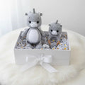 Handmade Crochet Newborn Grey Dino & Rattle Gift Set (2pc) – Baby Shower Gift