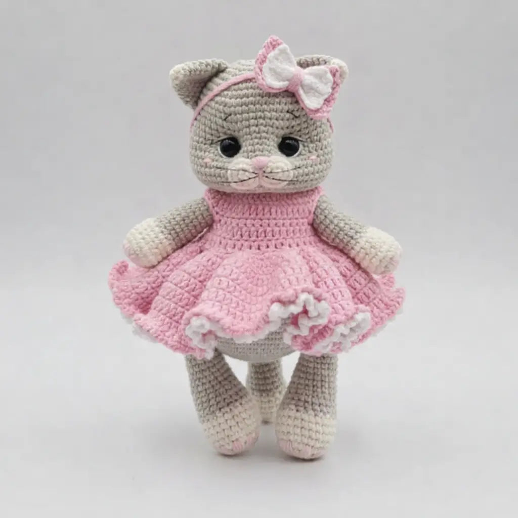 Handmade Crochet Kitten Toy in Pink Dress