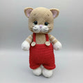 Handmade Crochet Kitten Toy in Red Jumpsuit