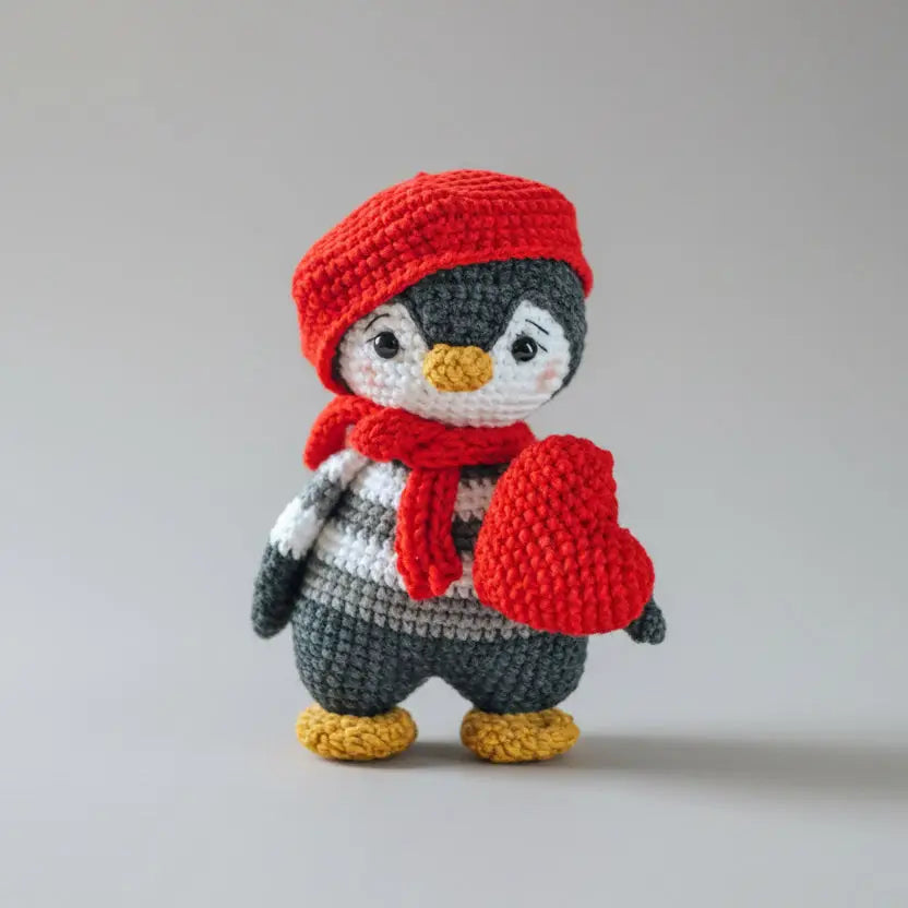 Handmade Crochet Penguin Toy with Heart