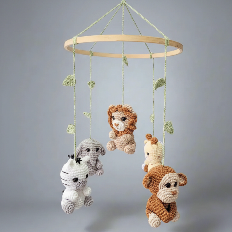 Crochet Cute Safari Animals Baby Mobile 🦁🦓🐒🐘🦒