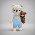 Handmade Crochet Teddy Bear Toy in Blue Jumpsuit with Mini Teddy