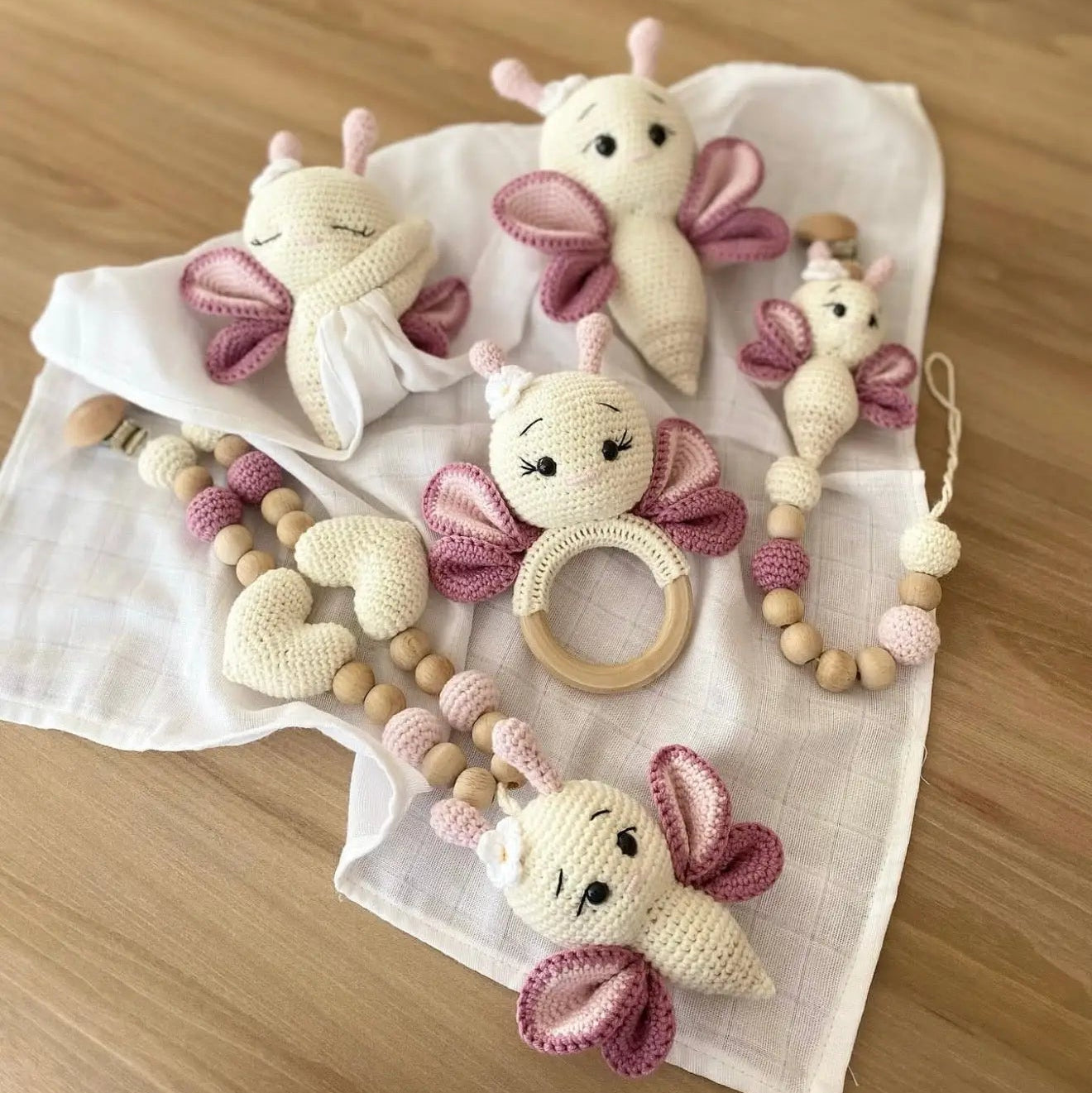 Handmade Crochet Newborn Sleeping Mate Butterfly Gift Set (5pc) – Baby Shower Gift
