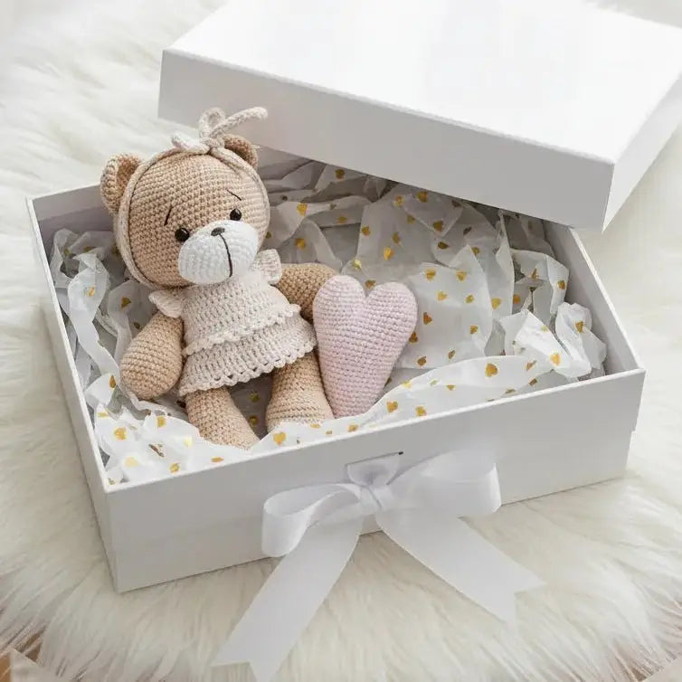 Handmade Crochet Teddy Bear Toy with Pink Heart