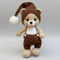 Handmade Crochet Teddy Bear Toy in Brown Jumpsuit and Pom-Pom Hat