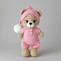 Handmade Crochet Teddy Bear Toy in Pink Jumper and Pom-Pom Hat