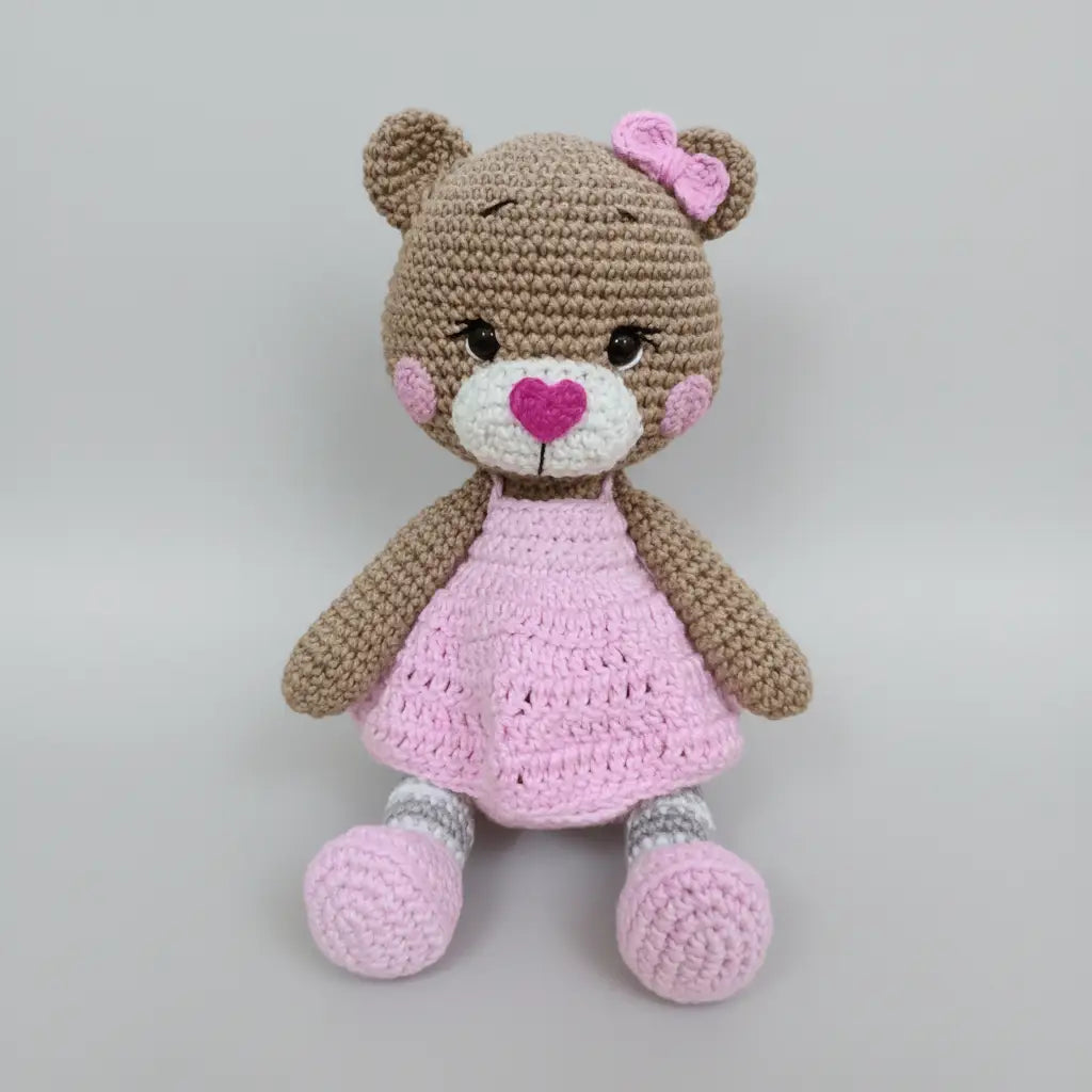 Handmade Crochet Teddy Bear Toy in Pink Dress