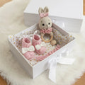 Handmade Crochet Newborn Bunny Gift Set (3pc) – Rattle, Dummy Clip & Pink Booties, Baby Shower Gift