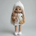 Handmade Crochet Doll with Special Fancy Grey Dress and White Knit Hat, Gift for Kids