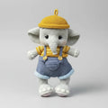 Handmade Crochet Elephant Toy in Blue Jumpsuit and Yellow Hat