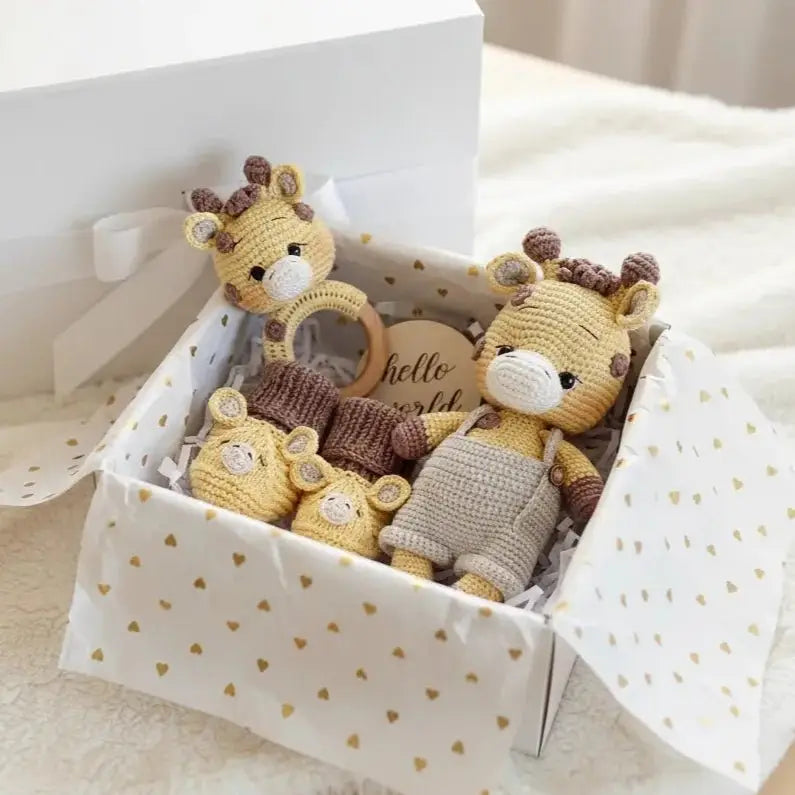 Handmade Crochet Newborn Giraffe Gift Set (3pc) – Baby Shower Gift