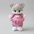 Handmade Crochet Kitten Toy in Pink Jumpsuit