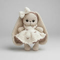 Handmade Crochet Long Ear Bunny Toy in Cream Dress