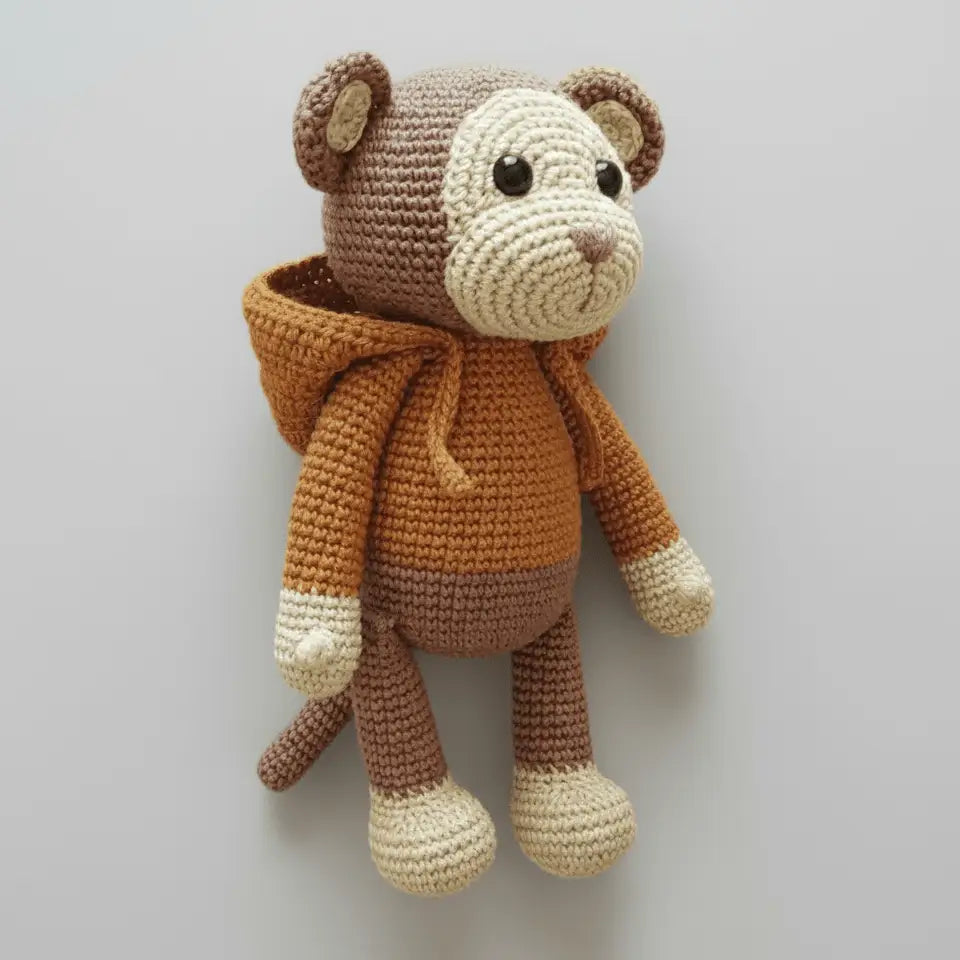 Handmade Crochet Monkey Toy in Orange Hoodie