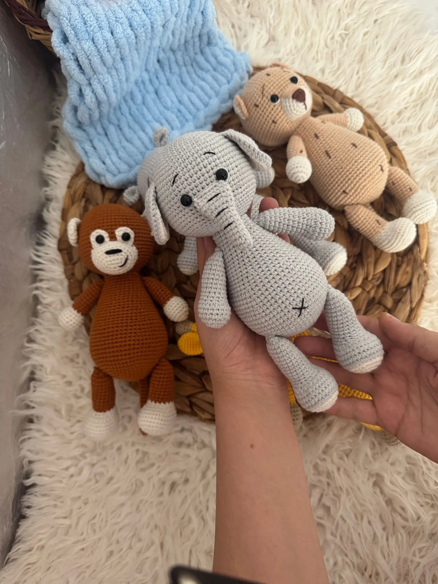 Handmade Crochet Safari Animals - Zebra, Elephant, Monkey, Tiger, Lion, Giraffe, Hippo, Leopar