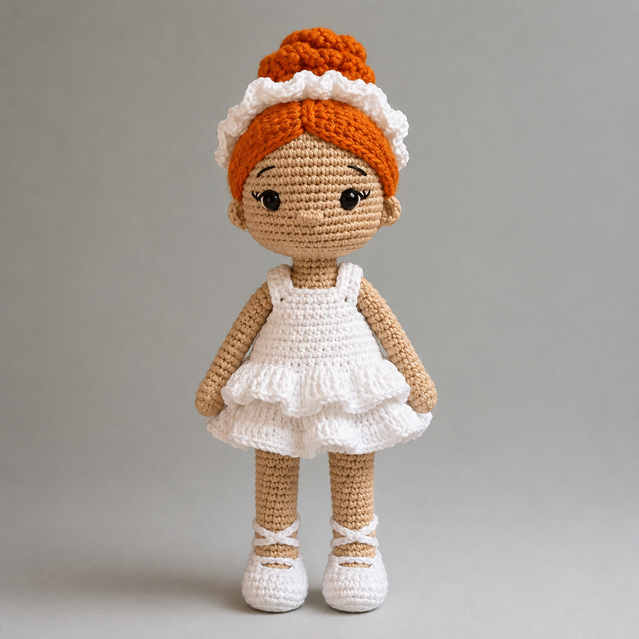 Handmade Crochet Doll with Red Hair in a White Dress – Adorable Gift for Kids