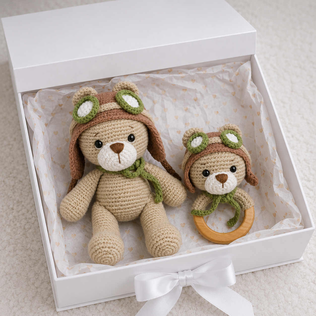 Handmade Crochet Pilot Teddy Bear Toy