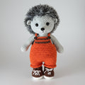 Handmade Crochet Hedgehog Toy in Orange Jumpsuit
