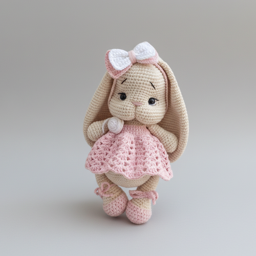 Handmade Crochet Bunny in Pink Dress