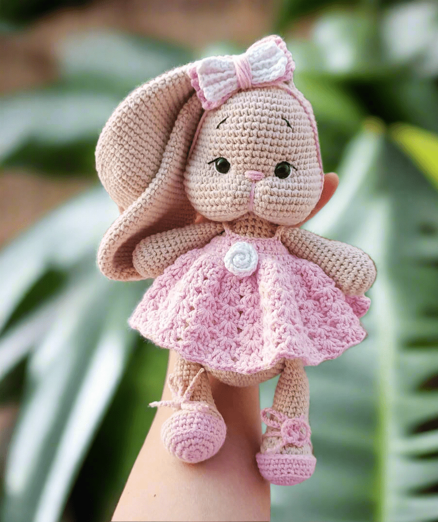 Handmade Crochet Bunny in Pink Dress