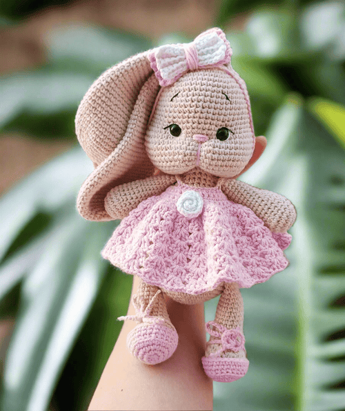 Handmade Crochet Bunny in Pink Dress