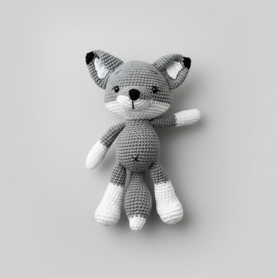 Handmade Crochet Grey Fox Toy