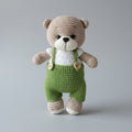 Handmade Crochet Teddy Bear Toy in Green Jumpsuit