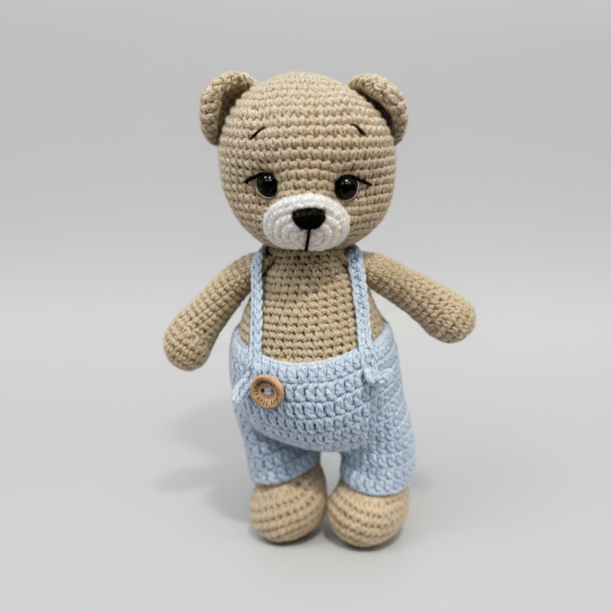 Handmade Crochet Teddy Bear Toy in Jumpsuit