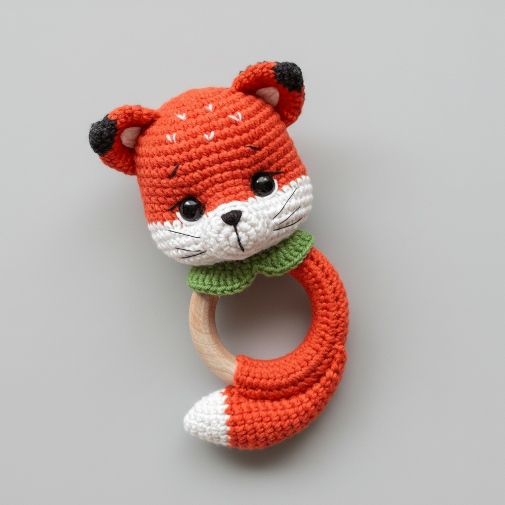 Crochet Fox Rattle Toy with Bell 🦊 