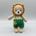 Handmade Crochet Lion Toy in Green Jumpsuit
