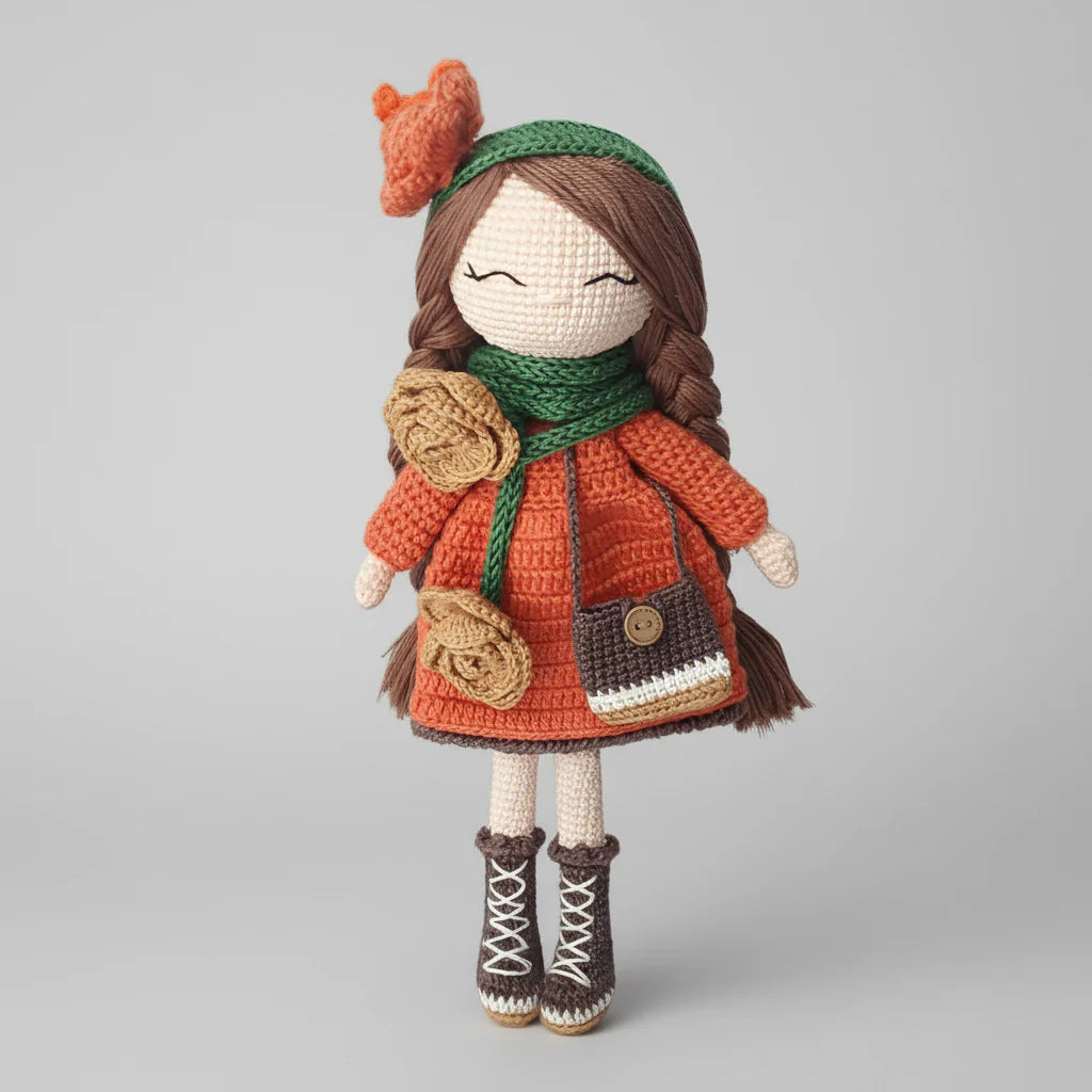 Handmade Crochet Doll with Fancy Dress – Long-Haired Girl with Braids