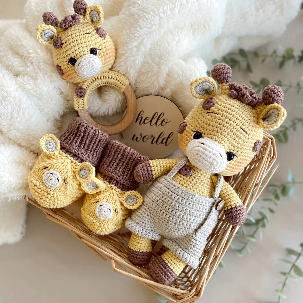 Handmade Crochet Newborn Giraffe Gift Set (3pc) – Baby Shower Gift