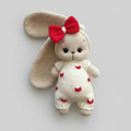 Handmade Crochet Long Ear Bunny Toy in White Jumper with Hearts