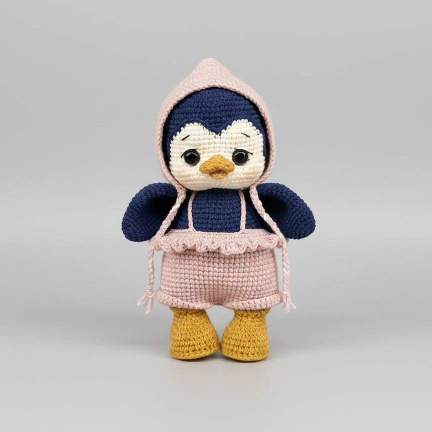 Joy Penguin – Handmade Crochet Penguin, Customisable Crochet Animal Toy with Changeable Outfit